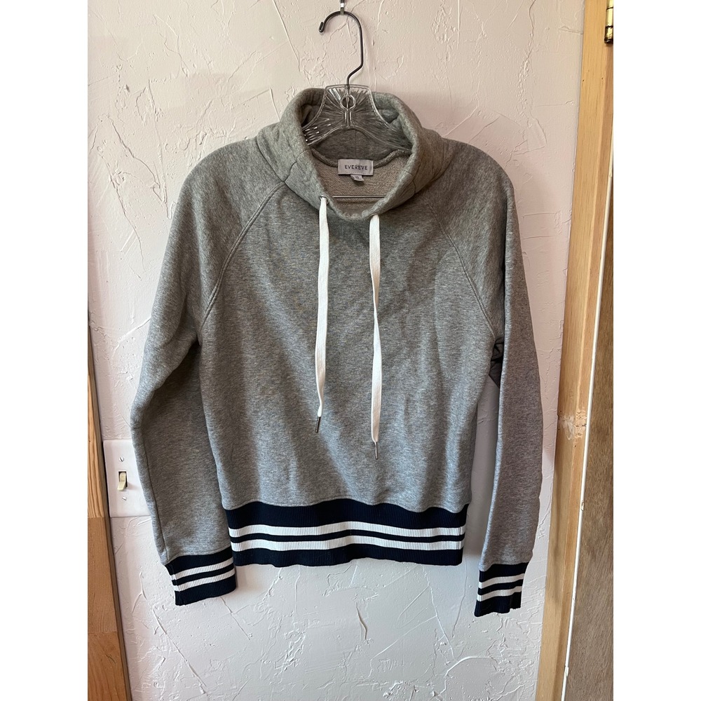 Evereve‎ Womens XS Heather Grey Funnel Neck Striped Trim Pullover Sweatshirt